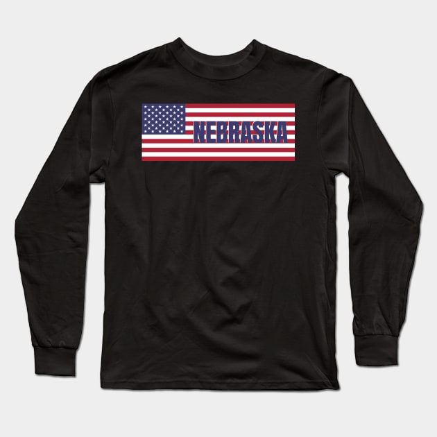 Nebraska State in American Flag Long Sleeve T-Shirt by aybe7elf